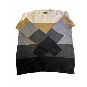 French Connection Striped Soft Knit Crewneck Sweater Grey , Brown White, Black S